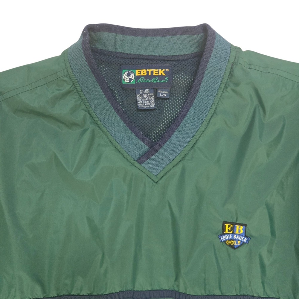 Vintage EBTEK Eddie Bauer Pullover Windbreaker Mens Size L Green V Neck Golf - Picture 2 of 5